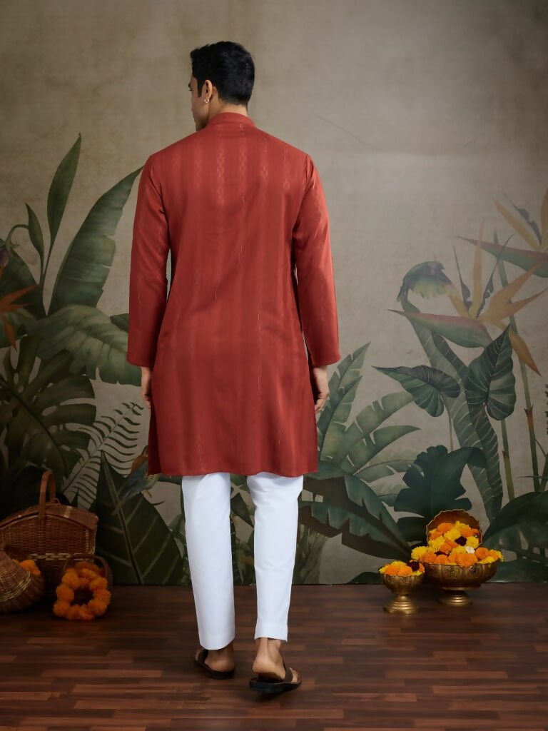 Vastranavya Rust Orange Exclusive Viscose Rayon Festival Wear Real Mirror Work Kurta with Dupatta | Grocsy