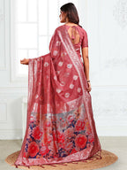 Shree Shyam Fashion Linen Cotton Rust Saree | Grocsy