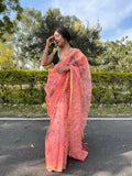 Vamsee Peach Organza Saree | Grocsy