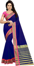 Vamika Weaving Blue Cotton Silk Saree | Grocsy