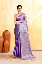 Piyari Fashion Women's Lavender Dual Tone Organic Tissue Saree With Blouse Piece | Grocsy