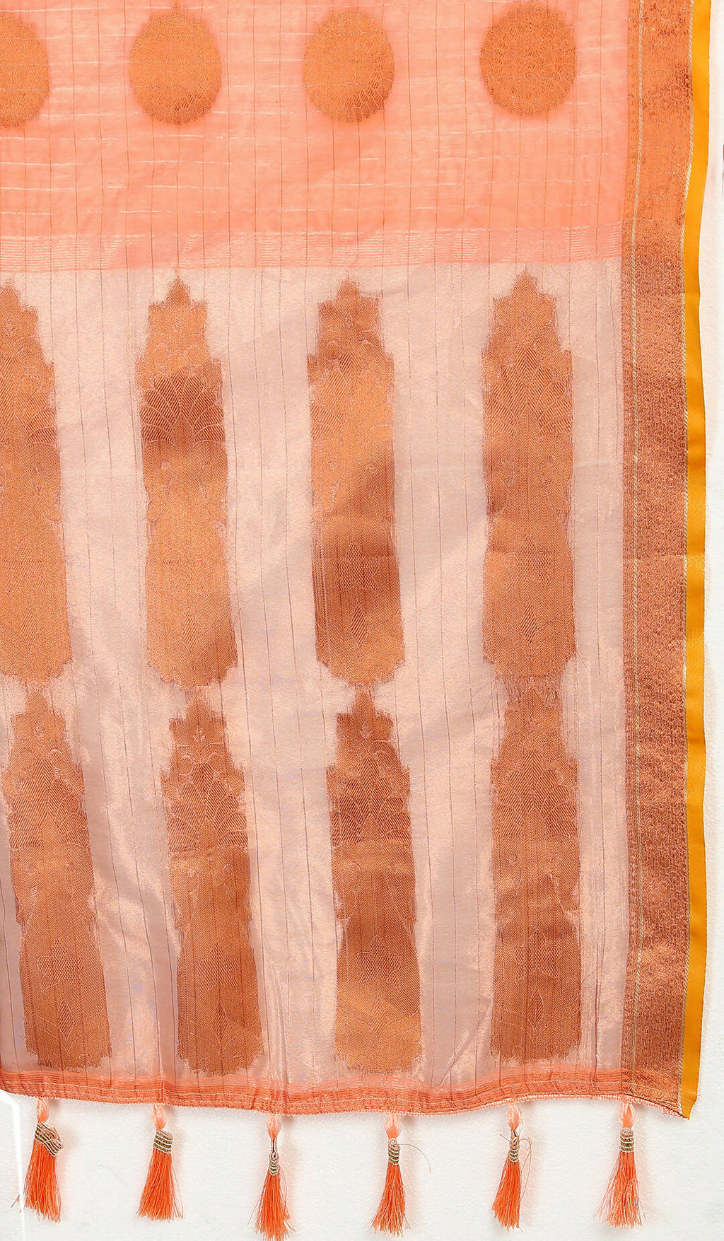 Lorenvalley Fashion Peach Cotton with Woven Design Zari Weaving Saree | Grocsy
