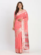 Shree Shyam Fashion Linen Cotton Peach Saree | Grocsy