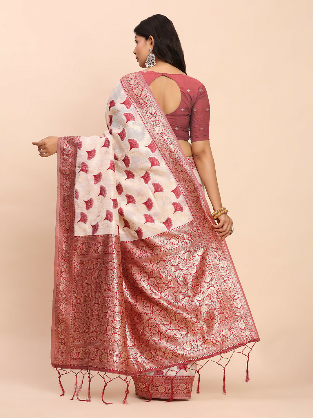 Shree Shyam Fashion Linen Cotton Maroon Saree | Grocsy