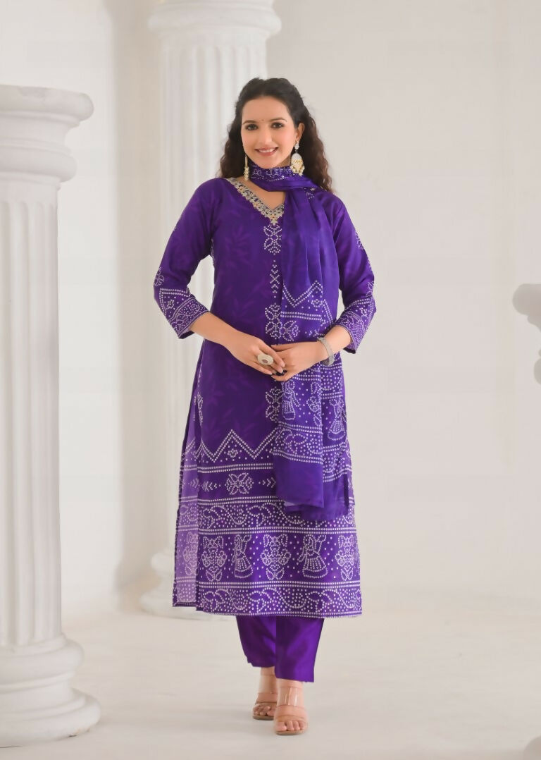 Festive Ethnic French Crepe Blue Stitched Suit With Dupatta - Rashmika | Grocsy