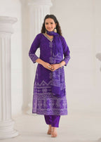 Festive Ethnic French Crepe Blue Stitched Suit With Dupatta - Rashmika | Grocsy