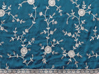 Blue Pure Satin Embroidered Saree With Stitched Blouse - Nimaya Kaksha | Grocsy
