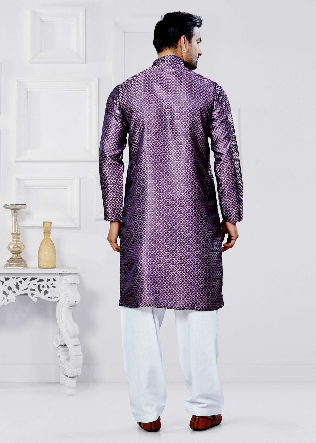 Joban Fashion Men's Jacquard Silk Purple Printed Kurta Pyjama set | Grocsy