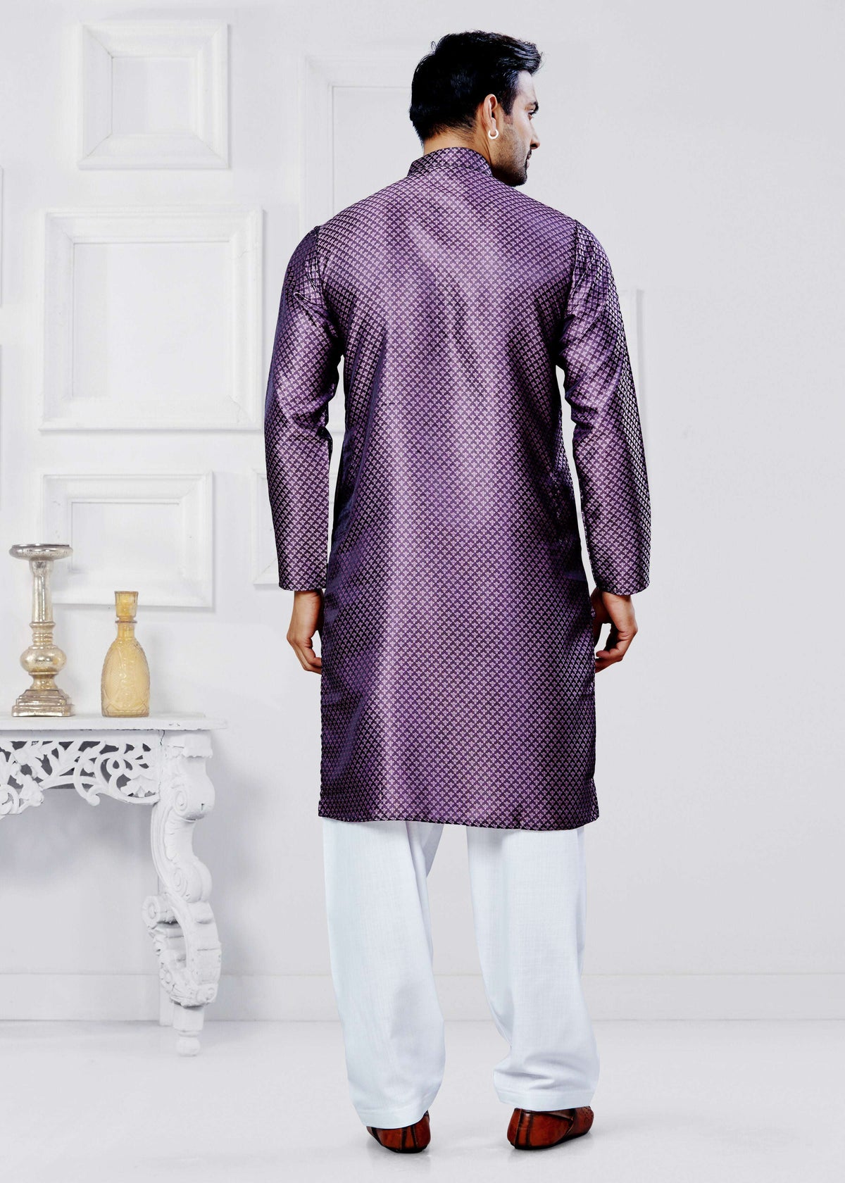 Joban Fashion Men's Jacquard Silk Purple Printed Kurta Pyjama set | Grocsy