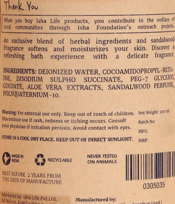 Isha Life Sandalwood Body Cleanser | Grocsy