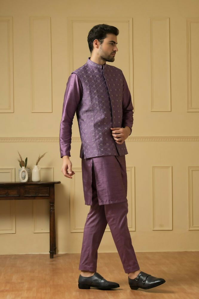 Purplebee Nehru Jacket Set by Hilo Design | Grocsy