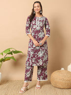 FIORRA Women's Light Blue Cotton Straight Kurta Set | Grocsy
