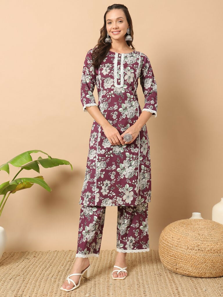 FIORRA Women's Light Blue Cotton Straight Kurta Set | Grocsy