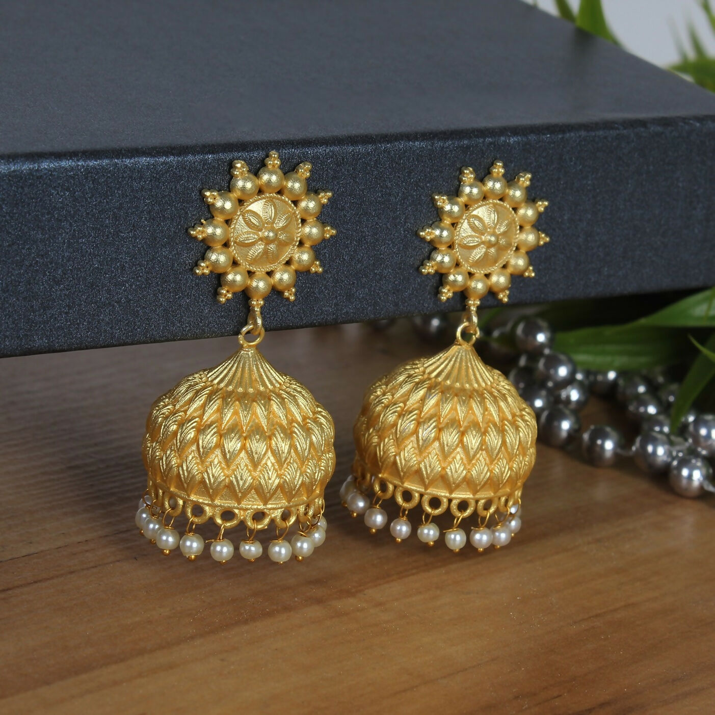 Joban Fashion Women Matte Gold Brass Jhumka | Grocsy