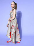 Ahalyaa Women Beige Colour Beautiful Chanderi Printed Kurta Pant Set | Grocsy