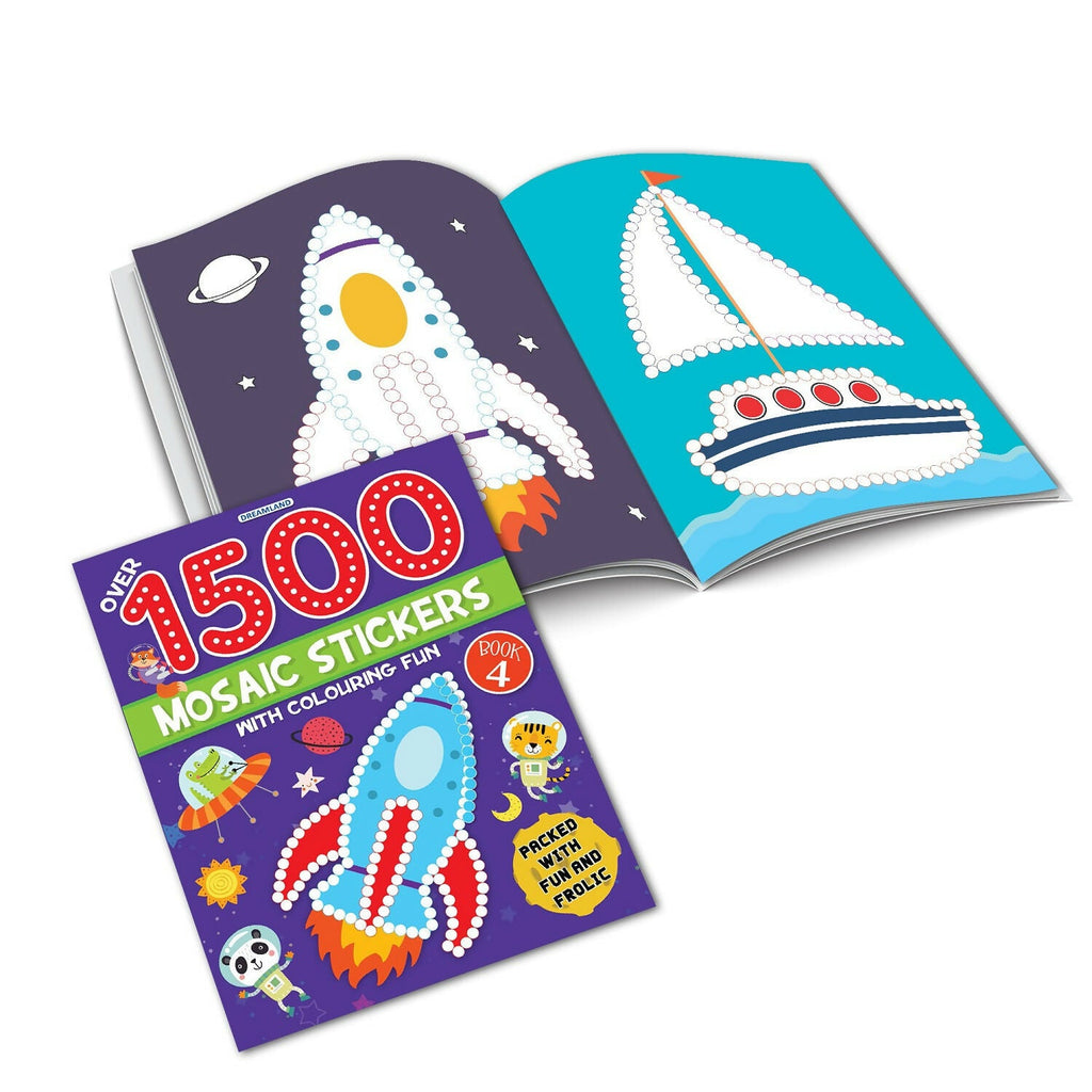 Dreamland Publications 1500 Mosaic Stickers Book 4 with Colouring Fun - Sticker Book for Kids Age 4 - 8 years | Grocsy