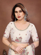 Teeya Creation New Womens Latest Party Wear Soft Chiffon Silk Saree-White | Grocsy