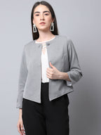 Even Apparels Grey Polywool Open Front Statement Women's Jacket | Grocsy