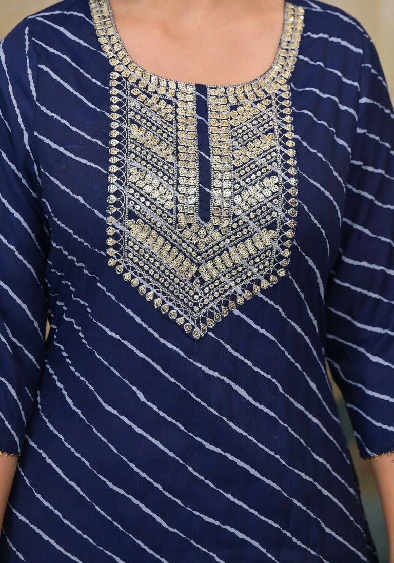Partywear Designer Blue cotton Stitched Suit With Dupatta - Tanisha | Grocsy