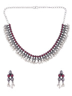 NVR Women Silver-Plated Stone Studded Oxidised Silver Jewellery Set | Grocsy