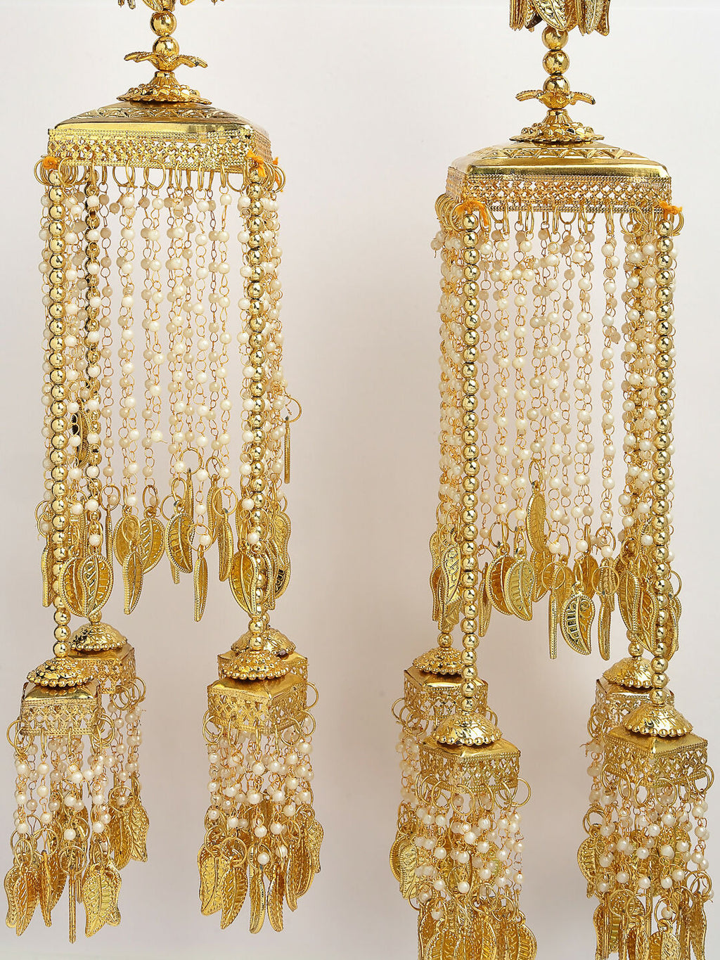 NVR Women's Pack Of 2 Gold-Polished & White Pearl Beaded Bridal Heavy Kaleera Sets | Grocsy
