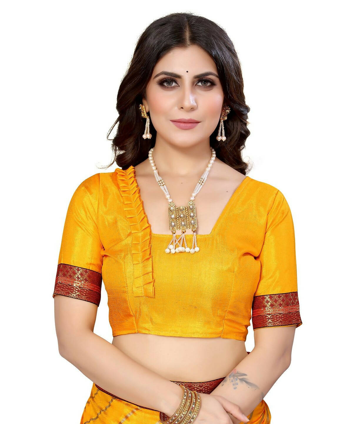Vamika Dola Silk Yellow Lace Border Bollywood Style Saree (SUCHI YELLOW) | Grocsy