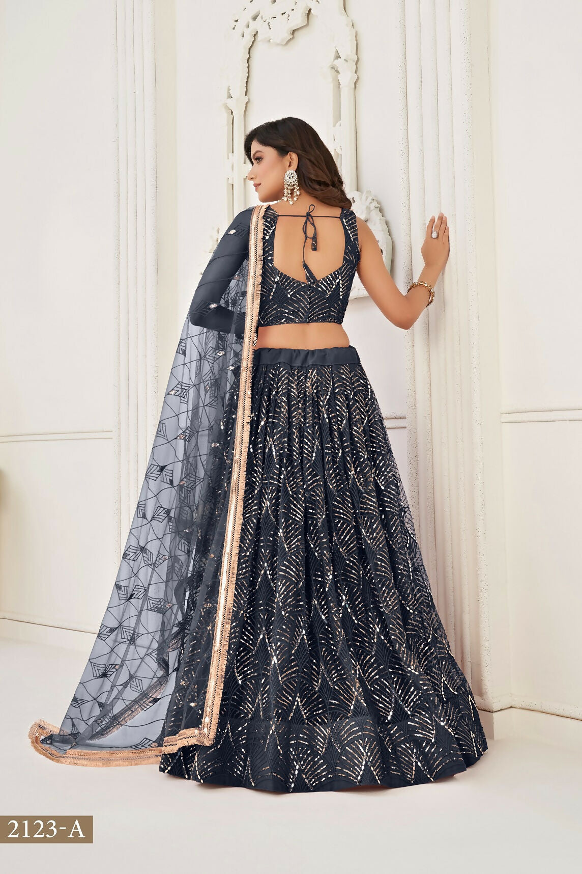 Eilara Glamorous Black Net With Sequins And Thread Embroidery Real Mirror Work Lehenga Choli For Wedding | Grocsy