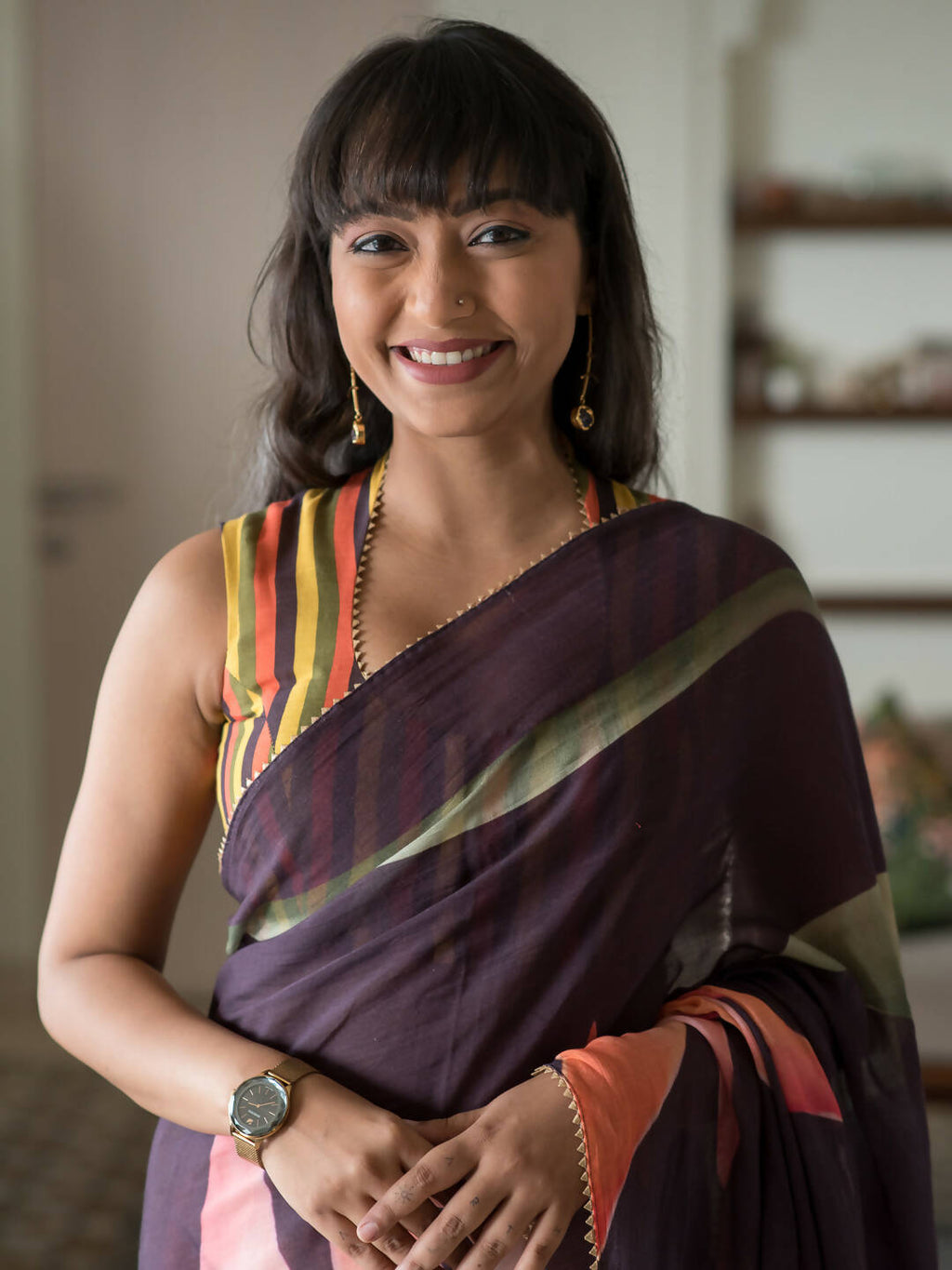 Suta Purple Floral Pure Cotton Saree | Grocsy