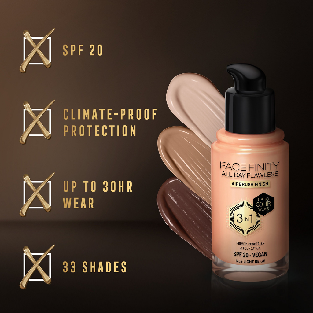 Max Factor Face Finity All Day Flawless 3 In 1 Foundation - Light Beige | Grocsy