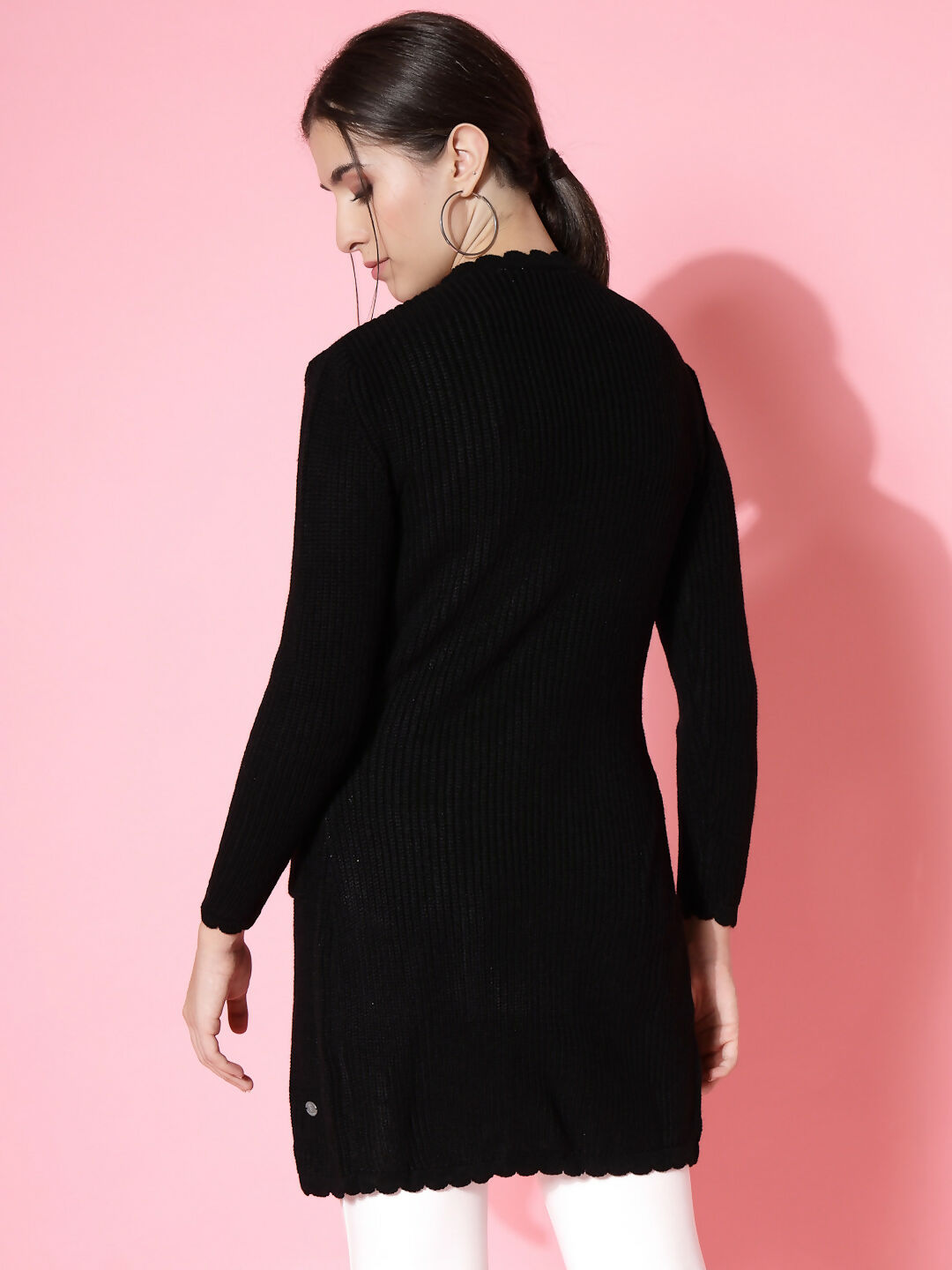 Women Self Design Long Black Acrylic Winter Shrug - Wool Trees | Grocsy