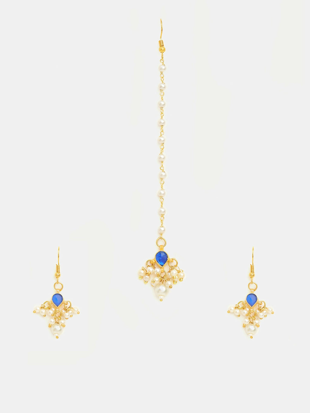 Ruby Raang Traditional Green Drop Maang Tikka And Earrings | Grocsy