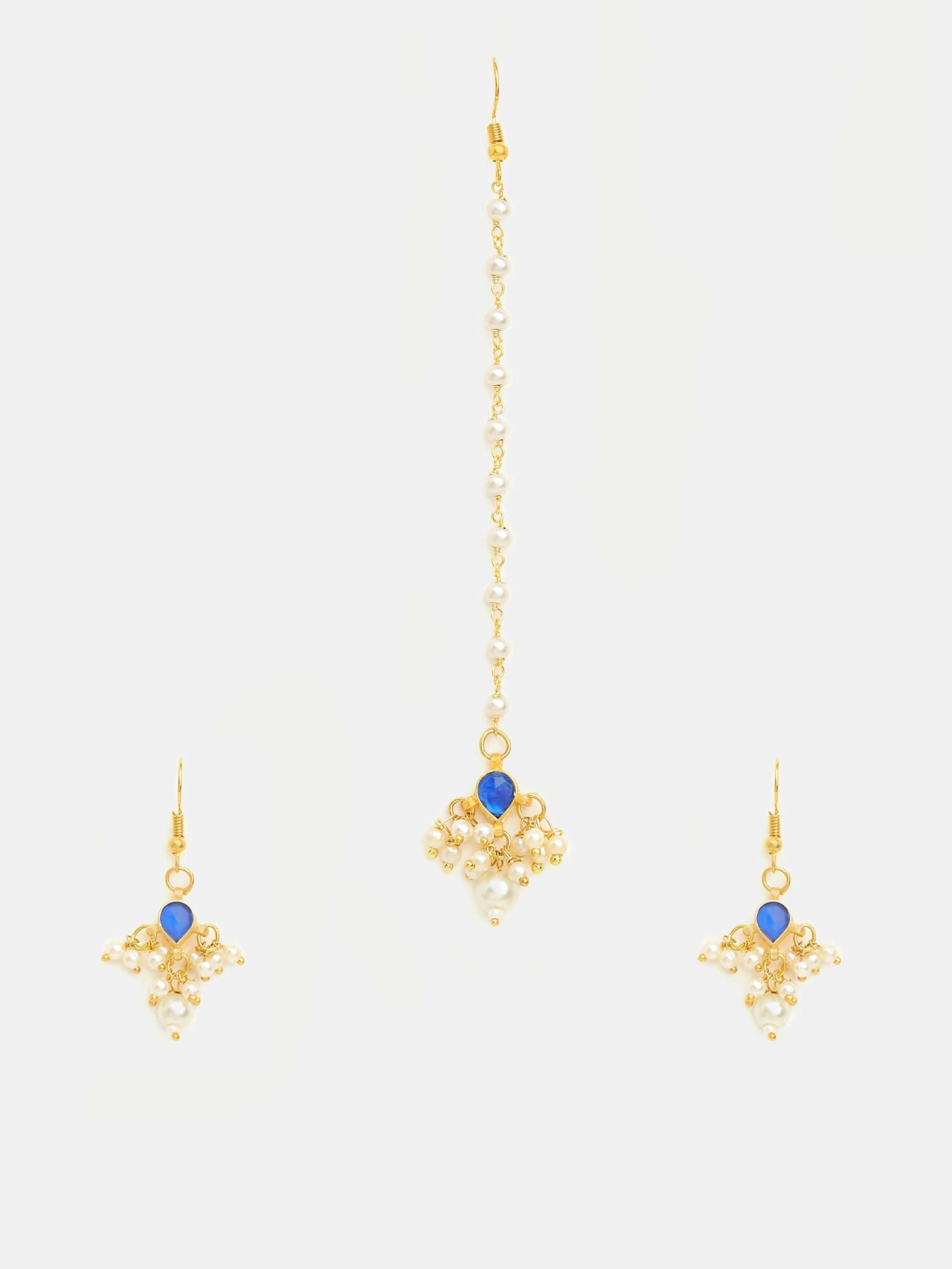 Ruby Raang Traditional Green Drop Maang Tikka And Earrings | Grocsy