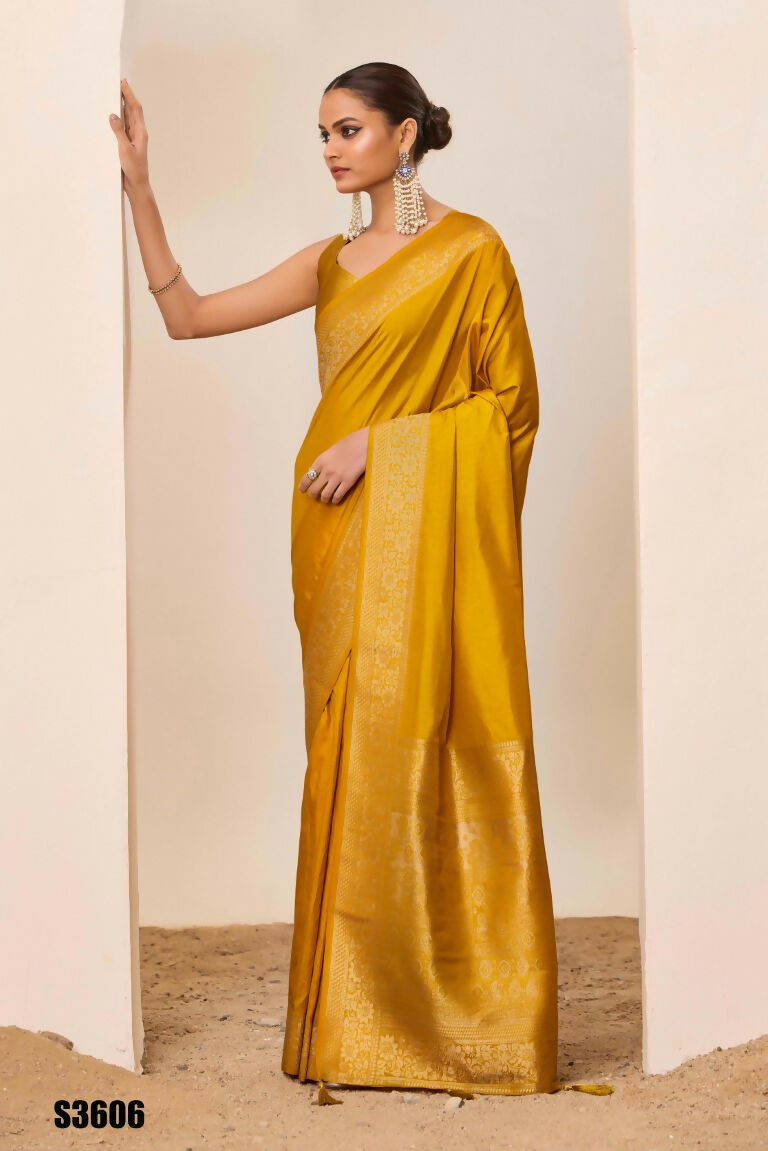 Yellow Dolla Silk Wevon Galla Designer Saree - Zeel | Grocsy