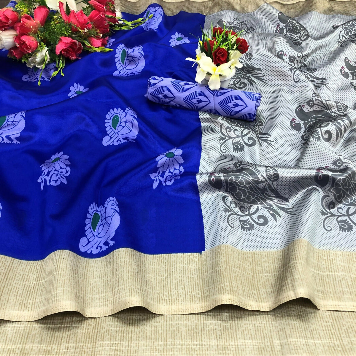 Vamika blue Printed Art Silk Saree | Grocsy