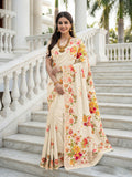 Aastha Fashion Cream Premium Russian Silk Designer Floral Position Print Saree | Grocsy