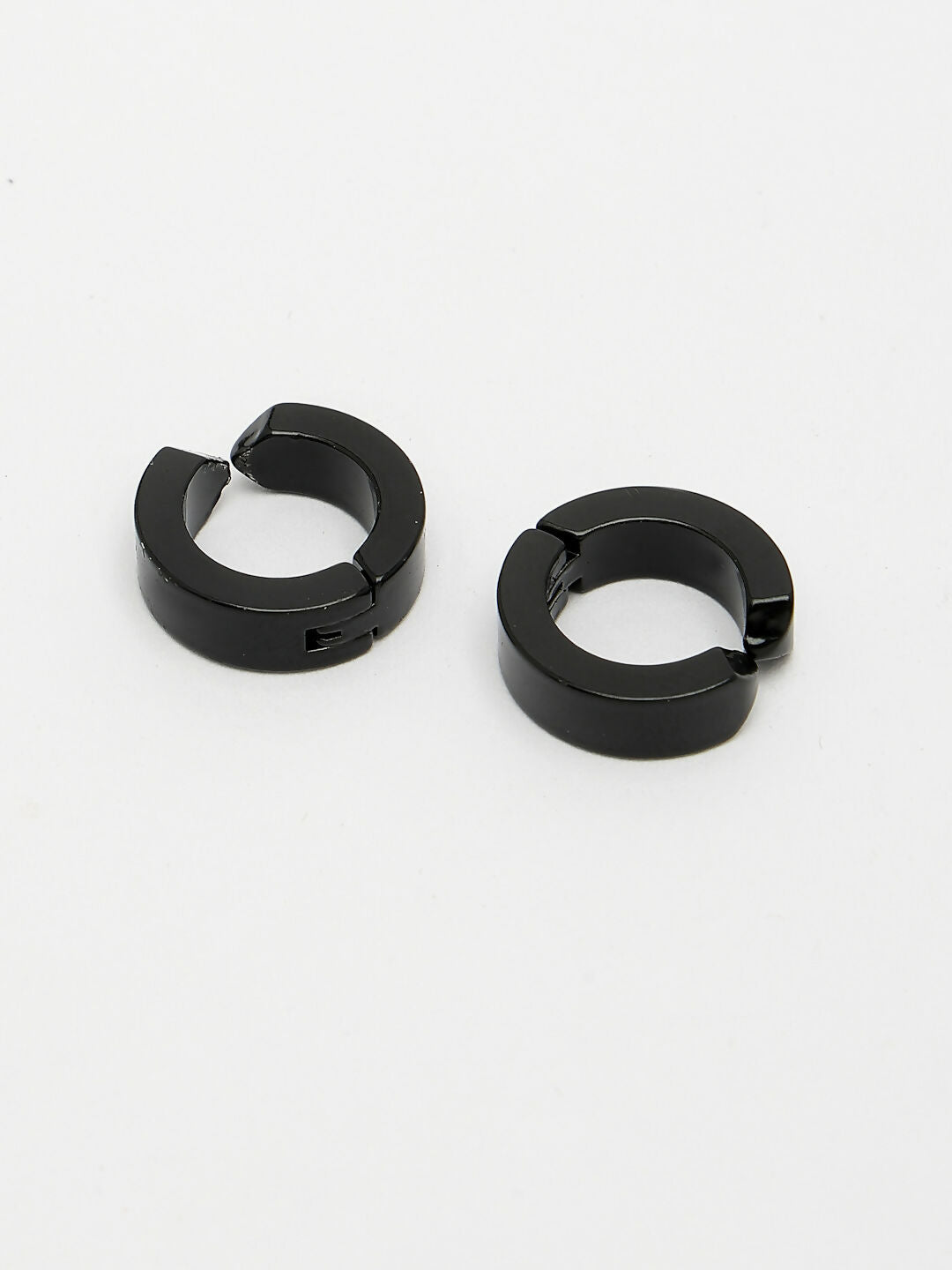 NVR Men's Black Rhodium-Plated Stainless Steel Hoop Earrings