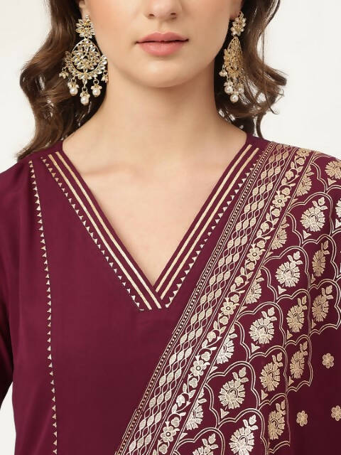 FIORRA Women's Purple Poly Crepe A-Line Kurta Pant With Dupatta | Grocsy