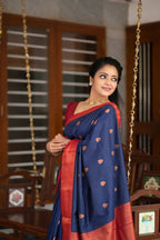 DEIANA'S Beautiful Designer Golden zari Soft Lichi Silk Saree - Blue | Grocsy