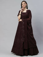 Purple Georgette Thread with Sequins Embroidered work Lehenga Choli with Dupatta - Jivika | Grocsy