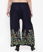 Mominos Fashion Navy Blue Floral Design Palazzo | Grocsy