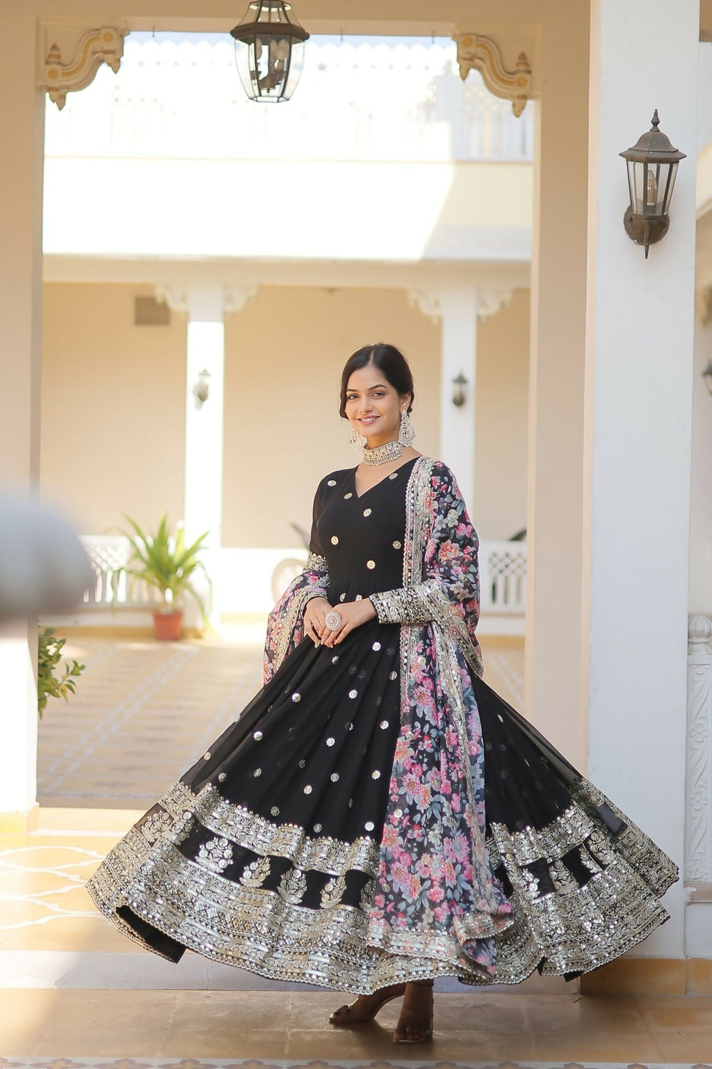 Joban Fashion Black Georgette Sequence Embroidery Work Kurta Set | Grocsy