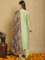 Jyoti Fashion Women's Green Chanderi Silk Elegant Jardoshi Semi Kurta with Trouser & Dupatta | Grocsy