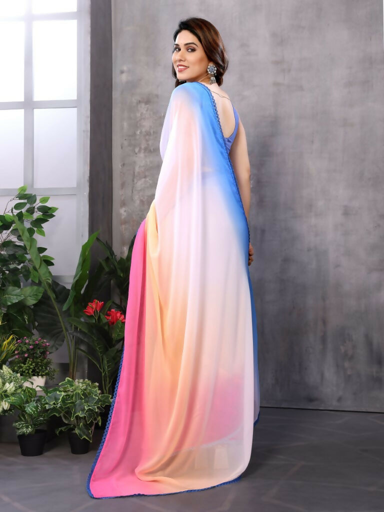 Partywear Designer Multi Georgette Fancy Saree - Satrangi | Grocsy