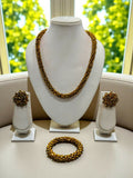 Inhanns Complete Look Crystal Statement 3-Piece Set (Adjustable Necklace + Earrings + Adjustable Bangle ) - Gold | Grocsy