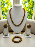 Inhanns Complete Look Crystal Statement 3-Piece Set (Adjustable Necklace + Earrings + Adjustable Bangle ) - Gold | Grocsy
