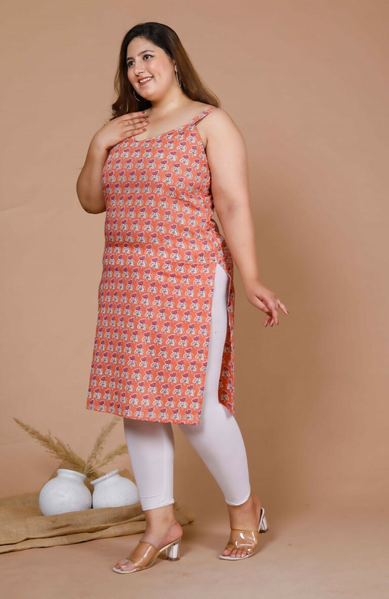 Miravan Women's Plus Size Peach-Coloured Floral Printed Straight Kurta | Grocsy