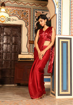 Red Tom Silk Plain Ready To Wear Saree With Stitched Blouse - Satiksha | Grocsy
