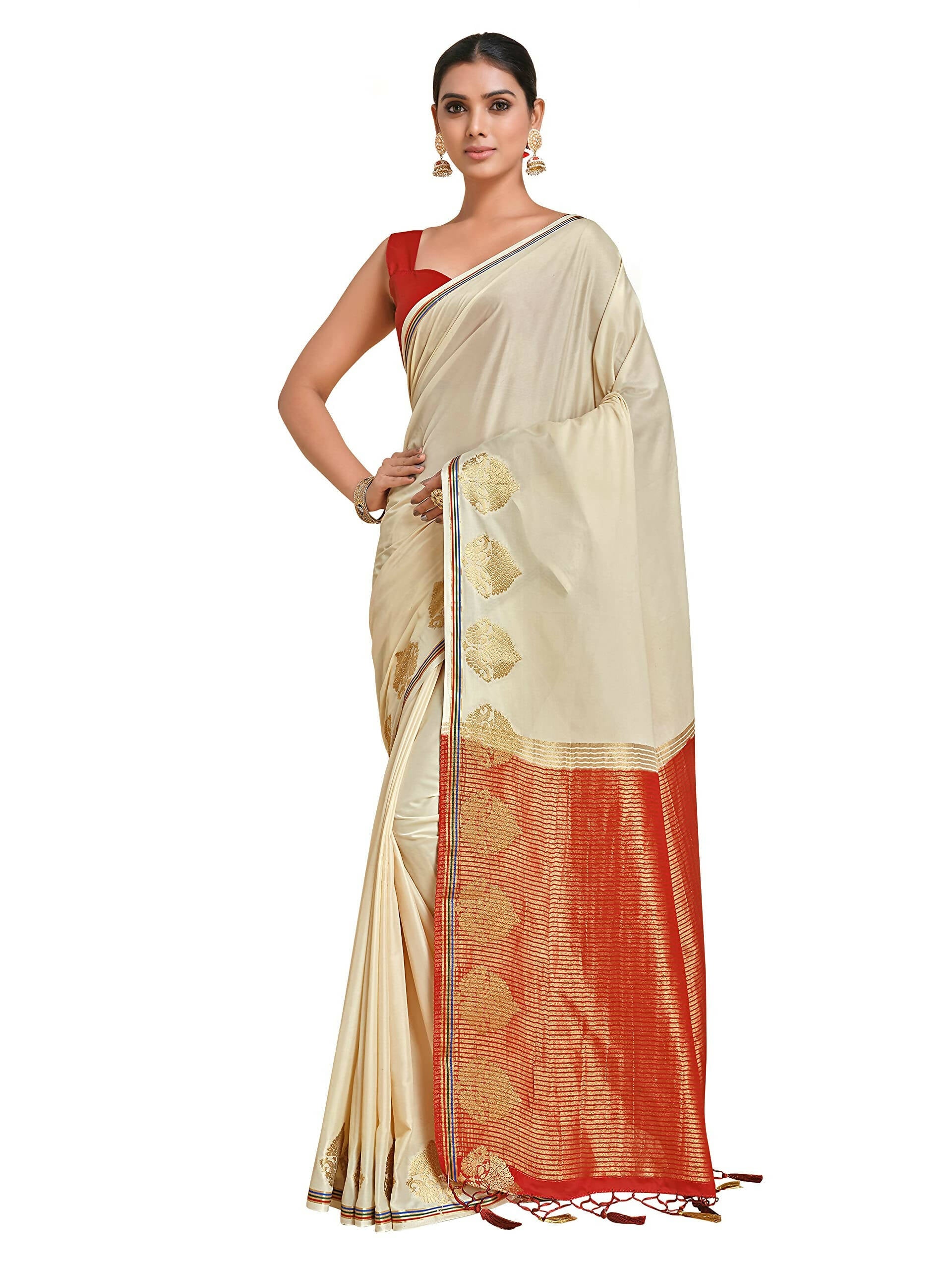 Mimosa Women's Beige Pure Crepe Saree | Grocsy