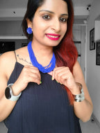 Inhanns Vibrant Handmade 20 Layers Beaded Necklace With Matching Earrings - Blue | Grocsy