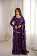 Teeya Creation New Womens Trendy Embroidery Sequence Work Purple Kurta Set | Grocsy